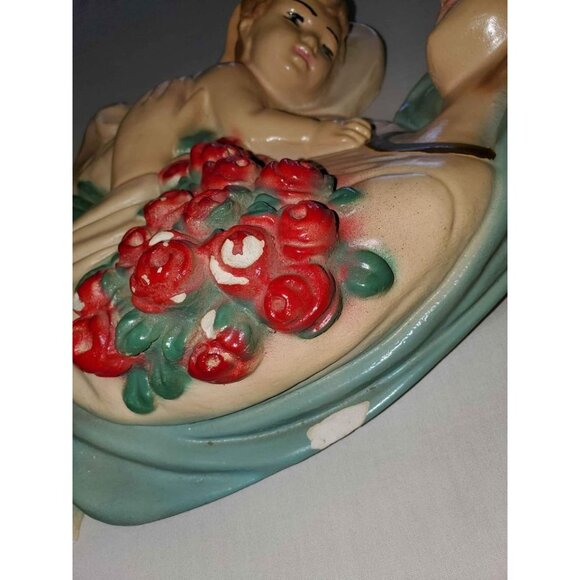 LARGE 1940s Mary and Baby Jesus 14x9.5x3 Chalkware Beautiful Hook On Back SfPf H - Picture 7 of 10